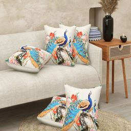 JAIPUR FABRIC White & Blue Ethnic Motifs Square Cushion Covers-picture-28