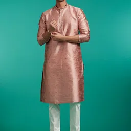 Diwas by Manyavar Geometric Woven Design Thread Work Mandarin Collar Straight Kurta-image-45