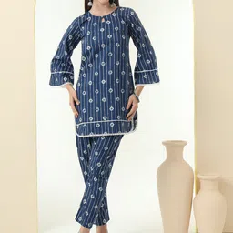 Tissu Floral Printed Pure Cotton Tunic With Trousers Co-Ords-52