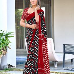 Panzora Ikat Print Saree with Unstitched Blouse-picture-13