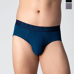 Maniac Pack Of 3 Cotton Basic Briefs MN25-3PCK-COTN-BRIEF-GRY_GRN_PTRL-S-33