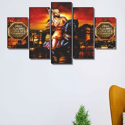 SAF Orange & Blue 5 Pieces Chhatrapati Shivaji Maharaj Religious Wooden Wall Art-8