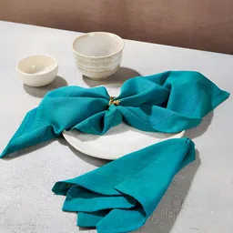 Fabindia Sherkote 6Pcs Teal-Blue Cotton Table Napkins-47
