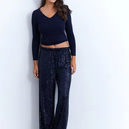 Cool & Sexy Women Striped Mid-Rise Embellished Parallel Trousers-image-71