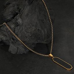 Thrillz Men Stainless Steel Gold-Plated Rectangular Shaped Pendant With Chain-image-24