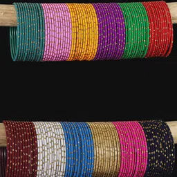 ZULKA Set of 144 Latest Plain Metal Bangleswith Golden Zari Work-46