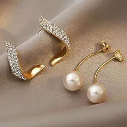 Celestique Artificial Stones Studded And Pearls Beads Contemporary Shaped Drop Earrings-35