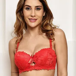 PrettyCat Red Underwired Polyester Balconette Bra-image-36