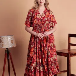 DARVI Floral Print V-Neck Midi Dress-picture-46