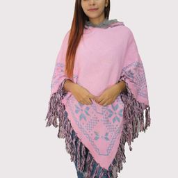 HAUTEMODA Floral Printed Woolen Poncho-image-60