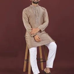 WELL TEX Floral Embroidered Mandarin Collar Sequins Straight Kurta-57