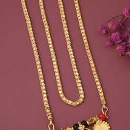 Jewelry Miguel Women Black Gold-Plated Artificial Beads Ethnic Traditional Mangalsutra-image-79