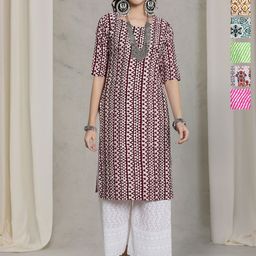 7Threads Women Ethnic Motifs Printed Thread Work Floral Crepe Kurta-image-97