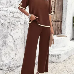 all about you Brown & White Round Neck Top & Trouser Co-Ords-35