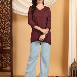Poshak Chikan Studio Floral Embroidered Chikankari Modal Chikankari Kurti-picture-2