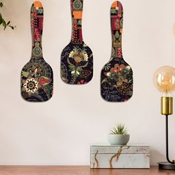ArtVibes Black & Yellow 3 Pieces Flower Art Wooden Wall Hangings-image-16