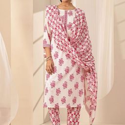Libas Floral Printed Mirror Work Straight Kurta with Trouser & Dupatta-14