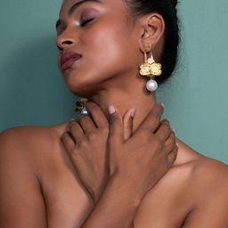 MINJI AND CO. Gold Plated Pearls Beaded Quirky Drop Earrings-image-12