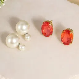 Anouk Women Pack Of 2 Double Sided Pearls And Crystals Stud Earrings-picture-24