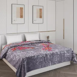 Monte Carlo Grey & Red Floral Printed Heavy Winter Double Bed Blanket-14