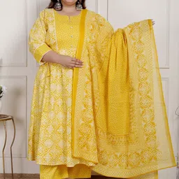 Swasti Women Ethnic Motifs Printed Tiered Pure Cotton Kurta with Palazzos & Dupatta-picture-11