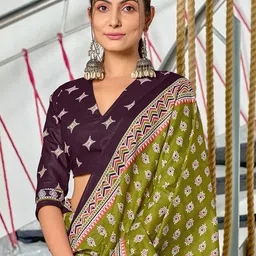 Panzora Floral Printed Block Print Saree image 4