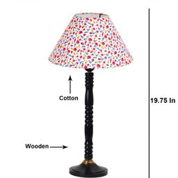 Devansh White & Pink Floral Printed Frustum Shaped Cotton Table Lamp-27