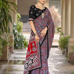 RV CREATION Floral Pure Cotton Designer Bagru Saree-1