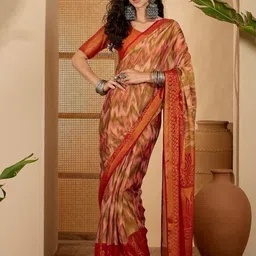 Sangria Abstract Printed Zari Brasso Saree With Blouse Piece-picture-49