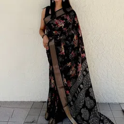 HERE&NOW Floral Printed Zari Pure Cotton Kanjeevaram Saree-40