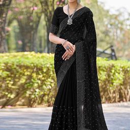 DIVASTRI Embellished Beads and Stones Pure Georgette Designer Chanderi Saree-image-8
