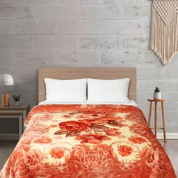 Signature Orange & Cream-Coloured Floral Mink Heavy Winter Double Bed Blanket-picture-20