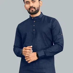 Metronaut Mandarin Collar Long Sleeves Classic Casual Cotton Short Kurta-26
