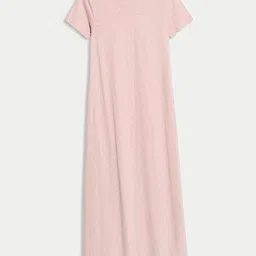 Marks & Spencer Women Solid Round Neck Pure Cotton A-Line Midi T-Shirt Dress-picture-49
