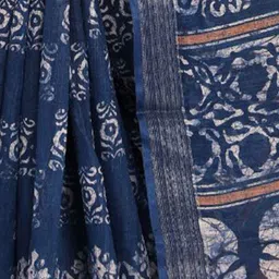 Fevinaa Ajrak Block Zari Linen Blend Block Print Saree image 2