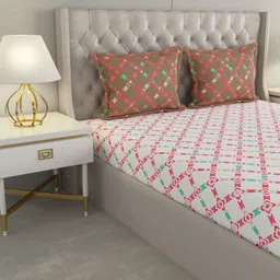 Raymond Home White & Red Ethnic Motifs 110 TC Queen Bedsheet with 2 Pillow Covers-image-44