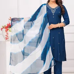 WESTERN COTTON Floral Embroidered Thread Work Straight Kurta with Palazzos & Dupatta-17