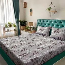 KLOTTHE Brown & Grey Floral Printed Pure Cotton 400 TC King Bedsheet Set 2.7 m x 2.7 m-14