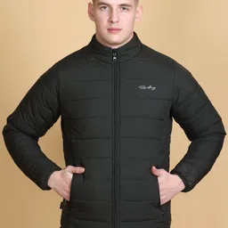 Roadking Men Mock Collar Solid Casual Padded Jacket-image-10