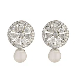 Zoey Rhodium-Plated Cubic Zirconia Studded Circular Shaped Studs image 3