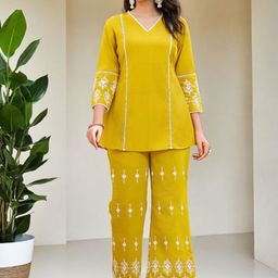 SZN Floral Embroidered V-Neck Tunic With Trousers Co-Ords-image-37