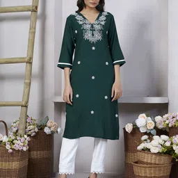 CANIZZARO Women V-Neck Floral Embroidered Kurta-image-39