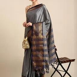 KALINI Grey Silk Cotton Woven Design Sarees-picture-12