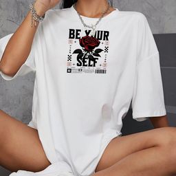 SZN Women Printed Drop-Shoulder Sleeves Applique T-shirt-image-44
