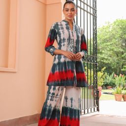 JISORA Dyed Mandarin Collar Pure Cotton Co-Ords Set-image-32