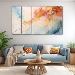 The Castle Decor Blue & Brown 5 Pieces Printed Wall Art-image-79