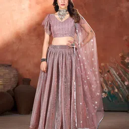 SHOPGARB Embroidered Sequinned Semi-Stitched Lehenga & Unstitched Blouse With Dupatta-24