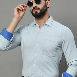RENUOVO Men Slim Fit Spread Collar Solid Cotton Formal Shirt-picture-34