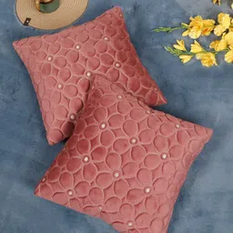 SOKNACK Peach-Coloured 2 Pieces Velvet Square Cushion Covers-23