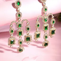 ASMITTA JEWELLERY 22K Gold-Plated Stone Studded Contemporary Drop Earrings-image-56